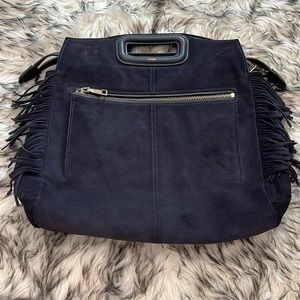 Maje Navy Blue Suede Fringe Bag
